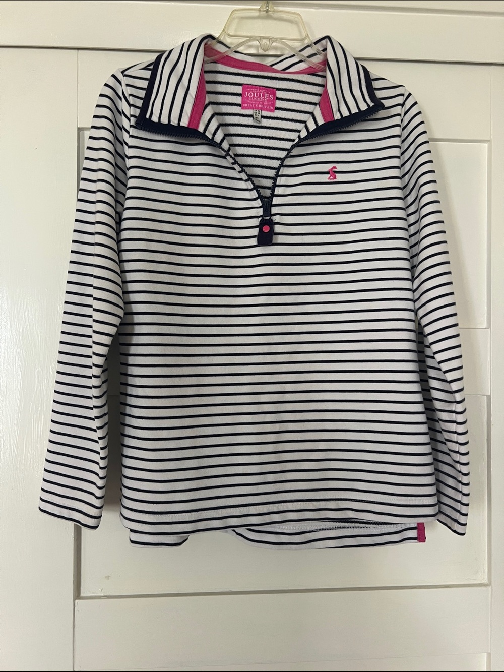 Joules Navy & White Striped Half-Zip Top with Pink Trim - Women’s Size 10